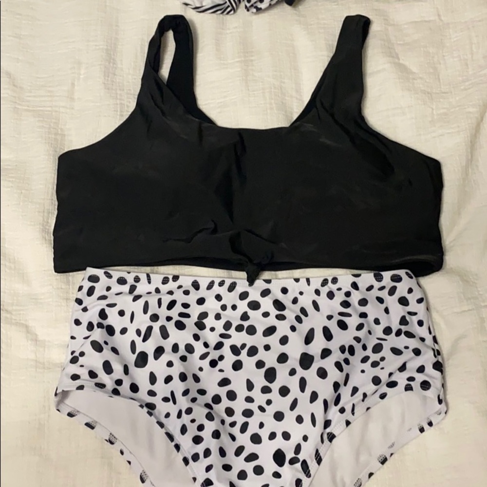 Shein Dalmatian high waisted crop top swim